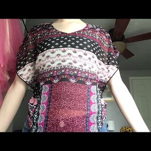 Multi-Pattern Boho Floral Blouse